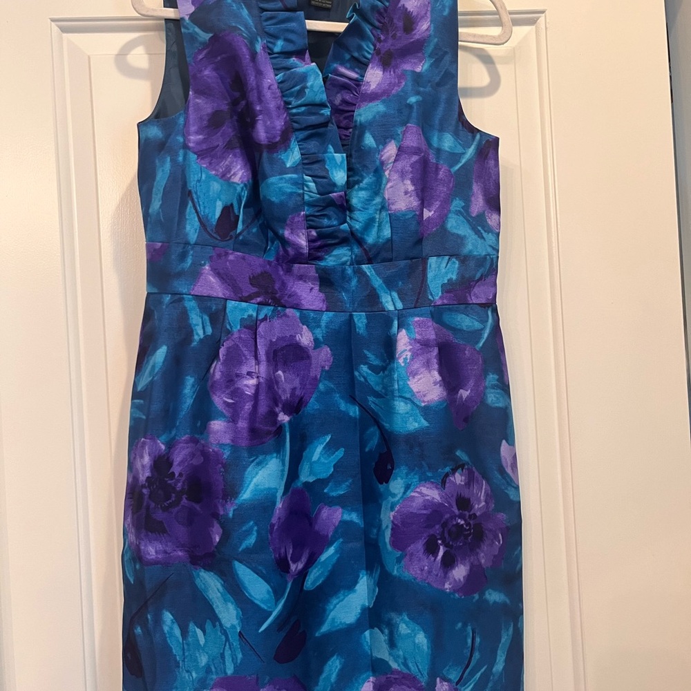 Jessica Howard Blue and Purple Ruffled Bodycon Midi Dress